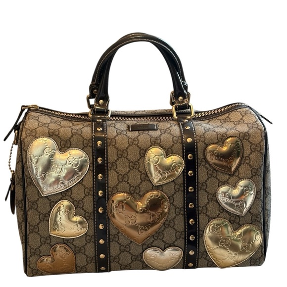 Gucci limited edition Joy Boston Women's Brown and Gold Heart Pattern Bag - Picture 2 of 16